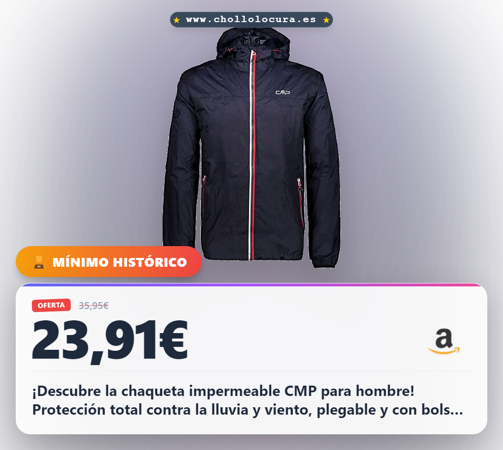 ¡Descubre la chaqueta impermeable CMP para hombre: Protección total contra la lluvia y viento, plegable y con bolsa!