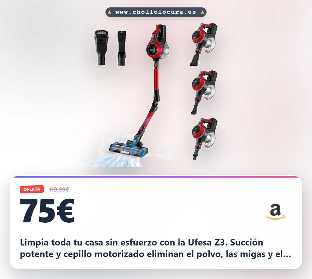 Aprovecha la aspiradora sin cable Ufesa Z3 potente con cepillo motorizado en oferta histórica