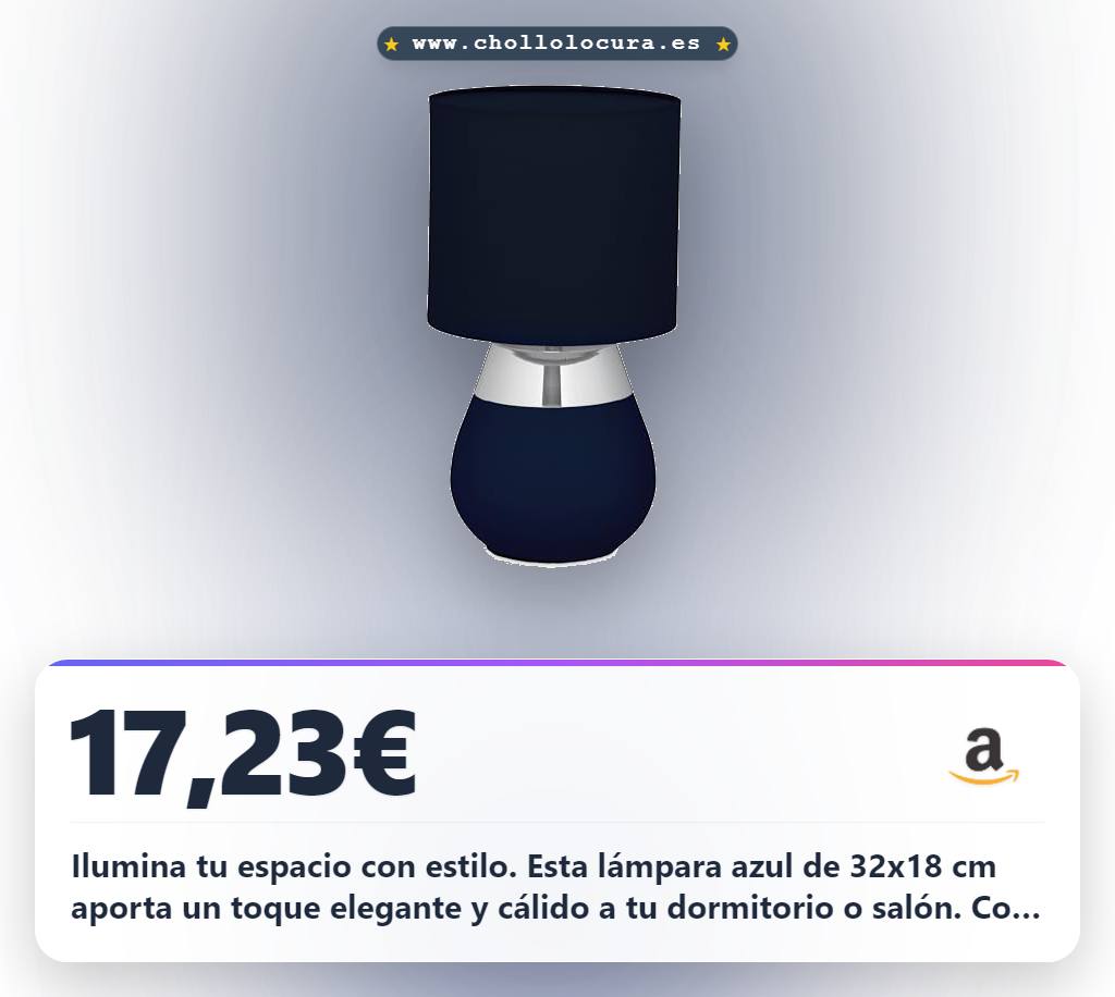 Aprovecha esta lámpara mesa Relaxdays azul E14 32x18 cm. Precio de chollo en oferta histórica para tu dormitorio.