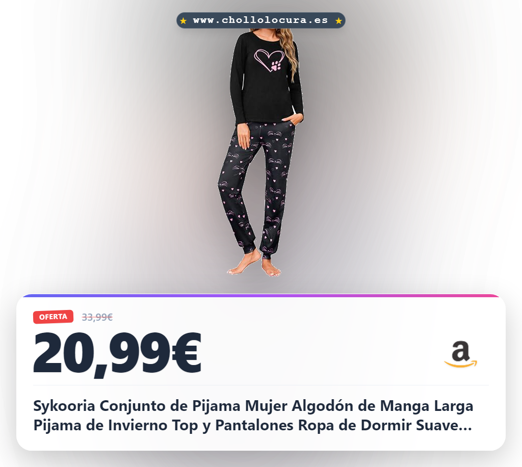 Sykooria Conjunto de Pijama Mujer Algodón de Manga Larga Pijama de Invierno Top y Pantalones Ropa de Dormir Suave para Mujer Pjs Lounge Wear(Negro,M)