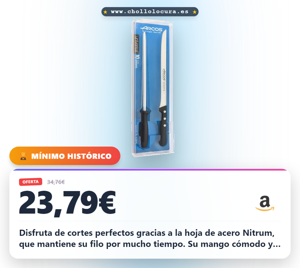 Consigue el set Arcos Jamonero y afilador con acero Nitrum duradero al mejor precio