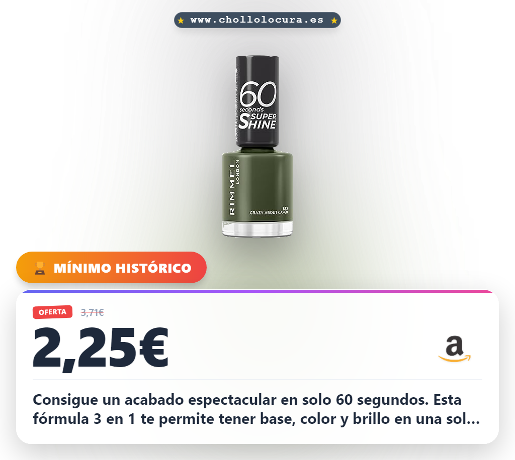 Aprovecha el esmalte Rimmel London 60 Seconds Super Shine 882 Crazy About Cargo 8 ml con acabado impecable