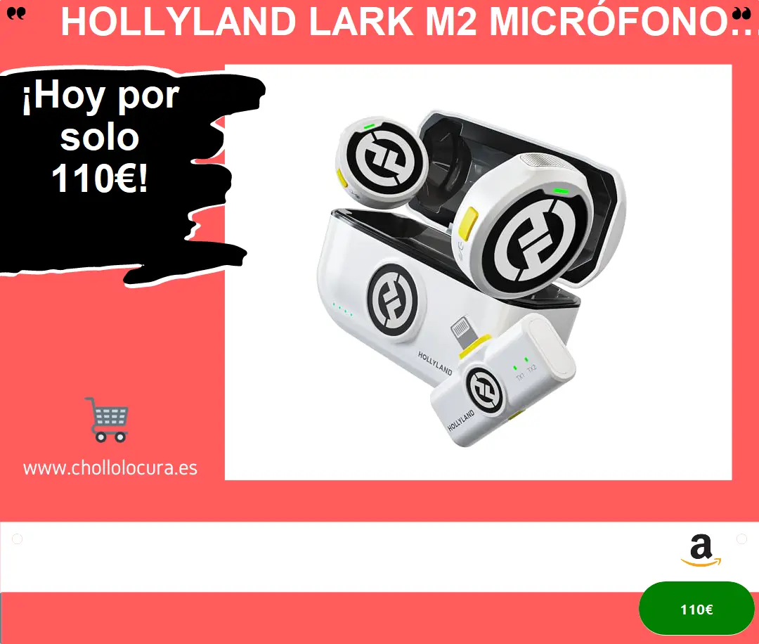Hollyland Lark M2 Micrófono Inalambrico Solapa Compatible con iPhone, Certificado MFi, 300m, Hi-Fi Audio, Cancelación de Ruido, 30H, Microfono Inalámbrico para Podcast, Livestream, Vlog - Blanco