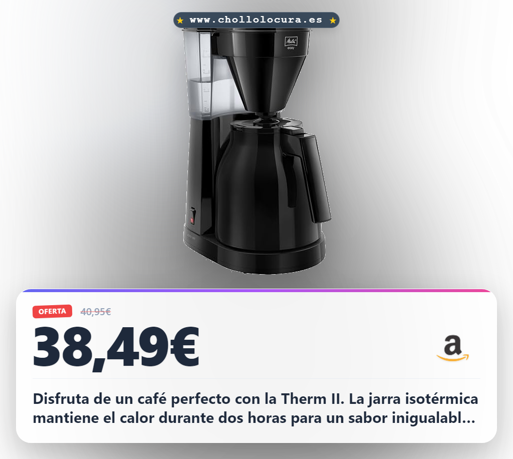 Aprovecha la cafetera de goteo Melitta Therm II con jarra isotérmica y función Easy Click en oferta
