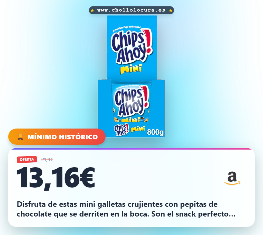 Aprovecha las Chips Ahoy Mini Galletas con pepitas de chocolate crujientes en pack de 20 al mejor precio