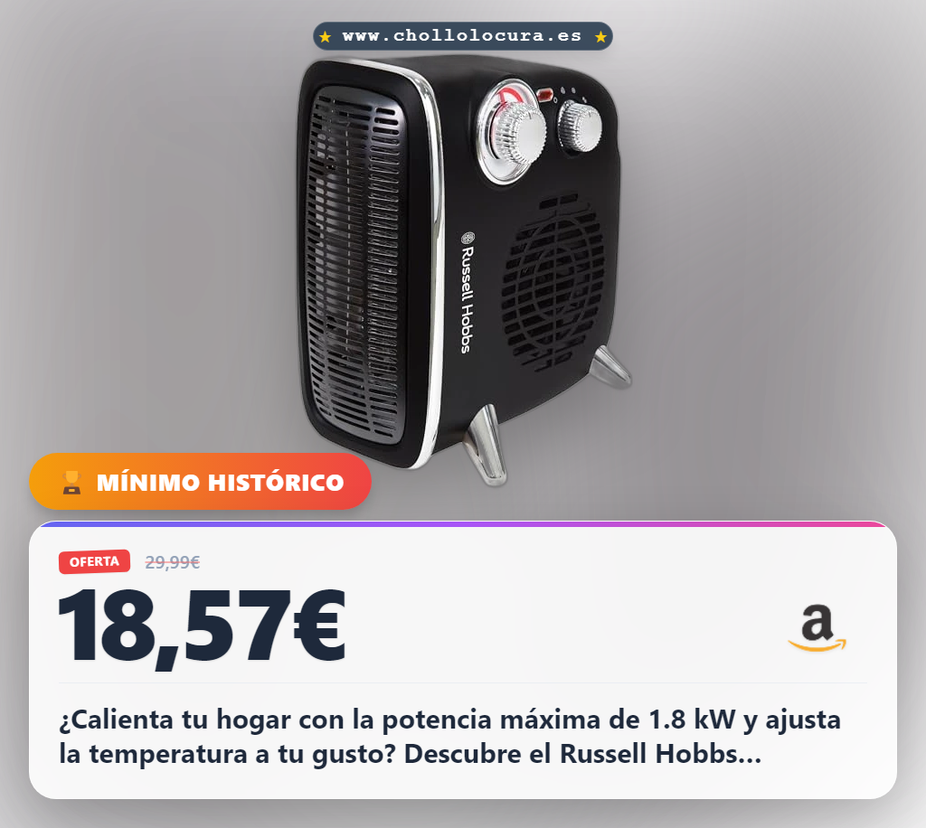 Encuentra el Calefactor Eléctrico Russell Hobbs RHRETHFH1001B de 1800W para calentar hasta 20m2 al mejor precio.