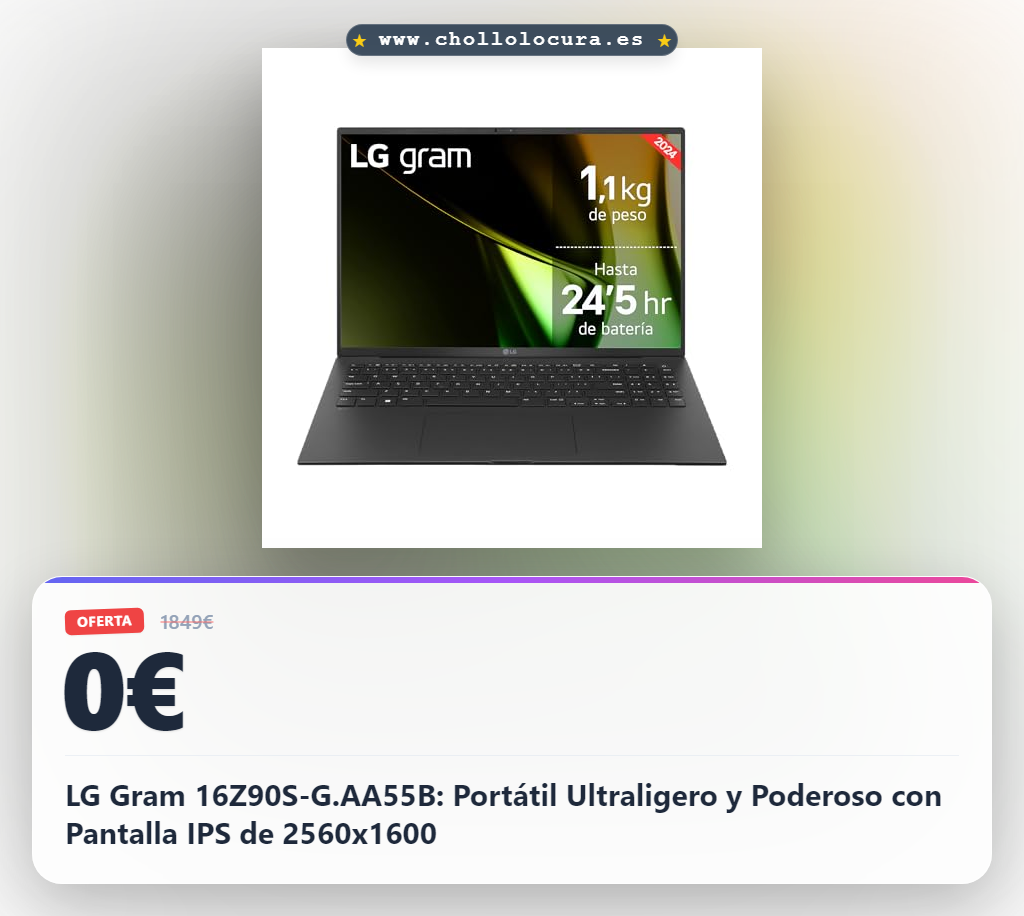 LG Gram 16Z90S-G.AA55B: Portátil Ultraligero y Poderoso con Pantalla IPS de 2560x1600
