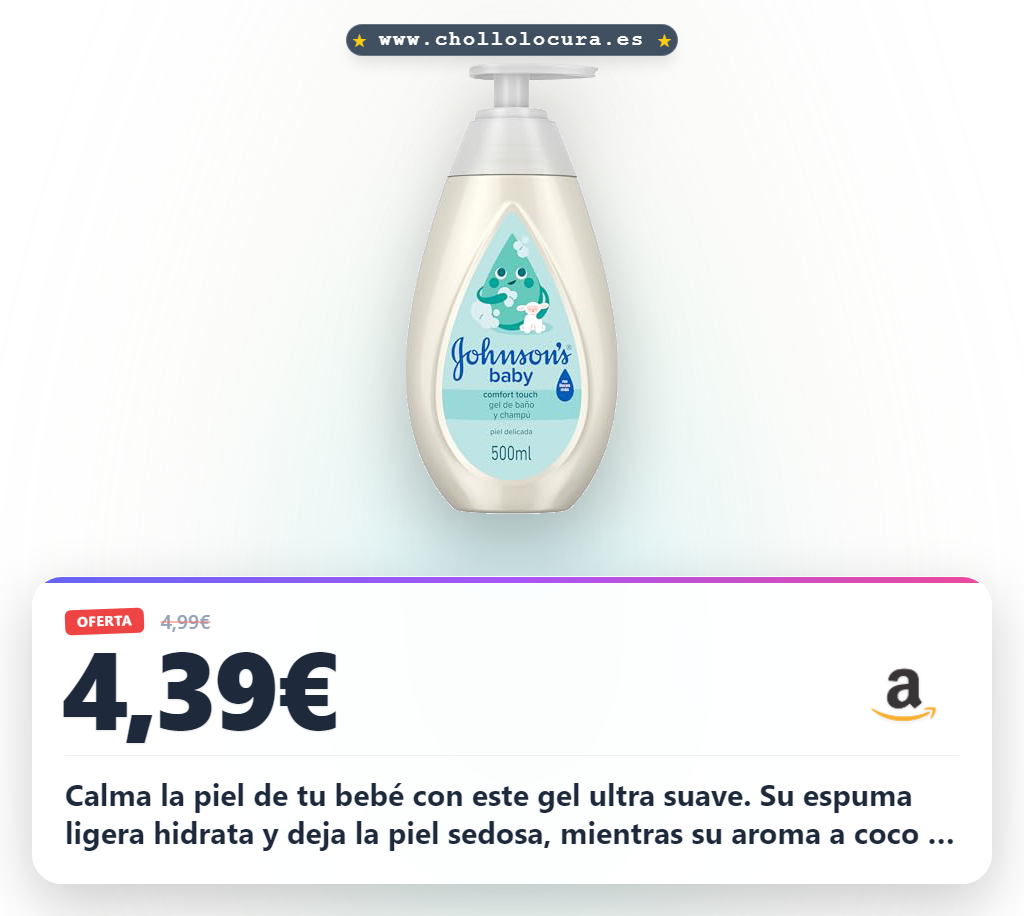 Consigue el Gel de Baño y Champú Johnson's Baby Comfort Touch con aroma a coco para piel sensible al mejor precio del año