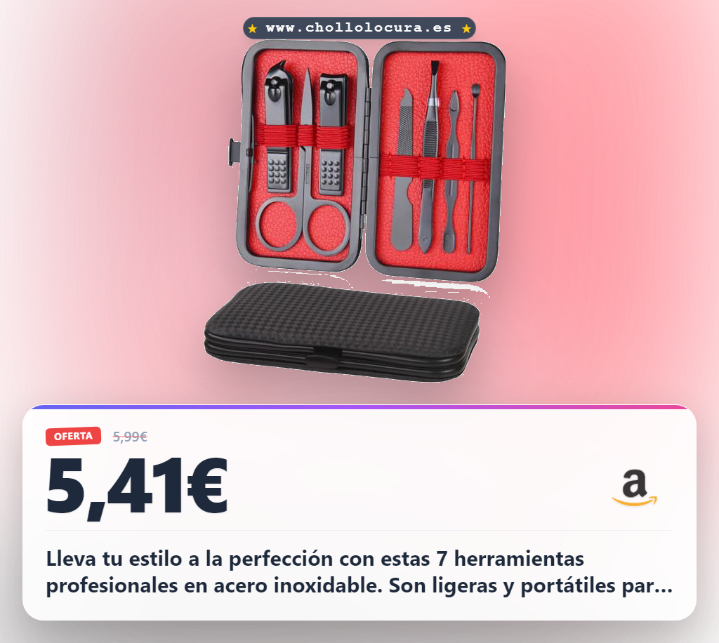 Consigue el kit de 7 herramientas profesionales en acero inoxidable con caja de cuero para manicura y pedicura al mejor precio