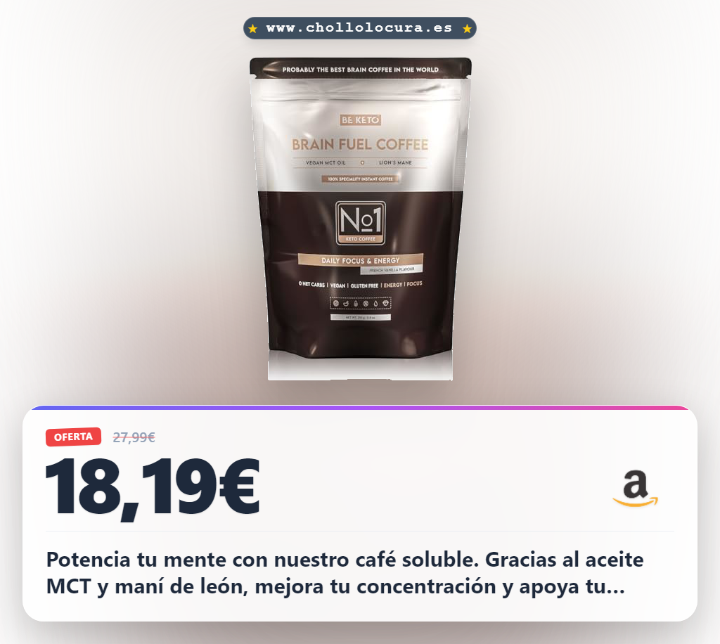 Consigue café soluble combustible cerebral con aceite MCT y maní de león. Mejora tu concentración.