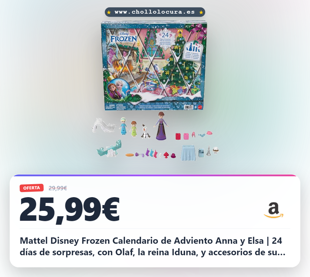 Mattel Disney Frozen Calendario de Adviento Anna y Elsa | 24 días de sorpresas, con Olaf, la reina Iduna, y accesorios de sube y baja y tobogán, inspirado en la película, JLJ06