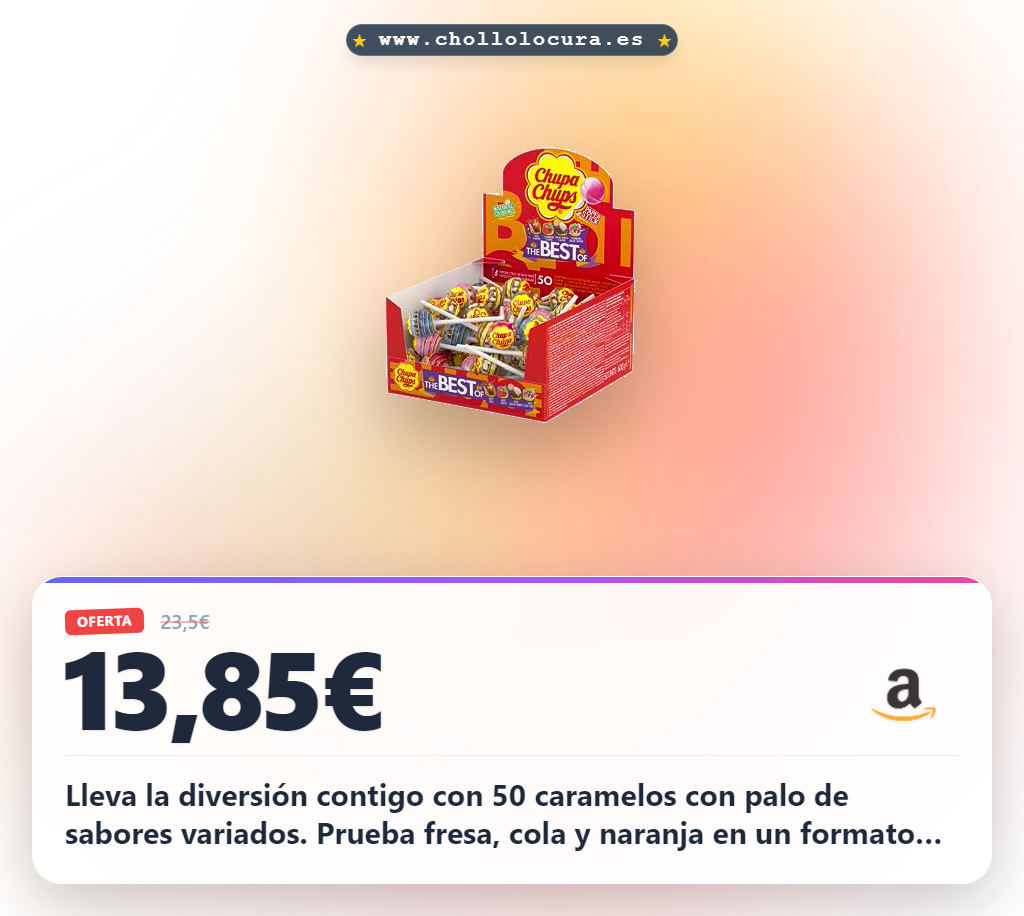 Aprovecha este pack de 50 caramelos Chupa Chups Original con sabores variados sin gluten al mejor precio