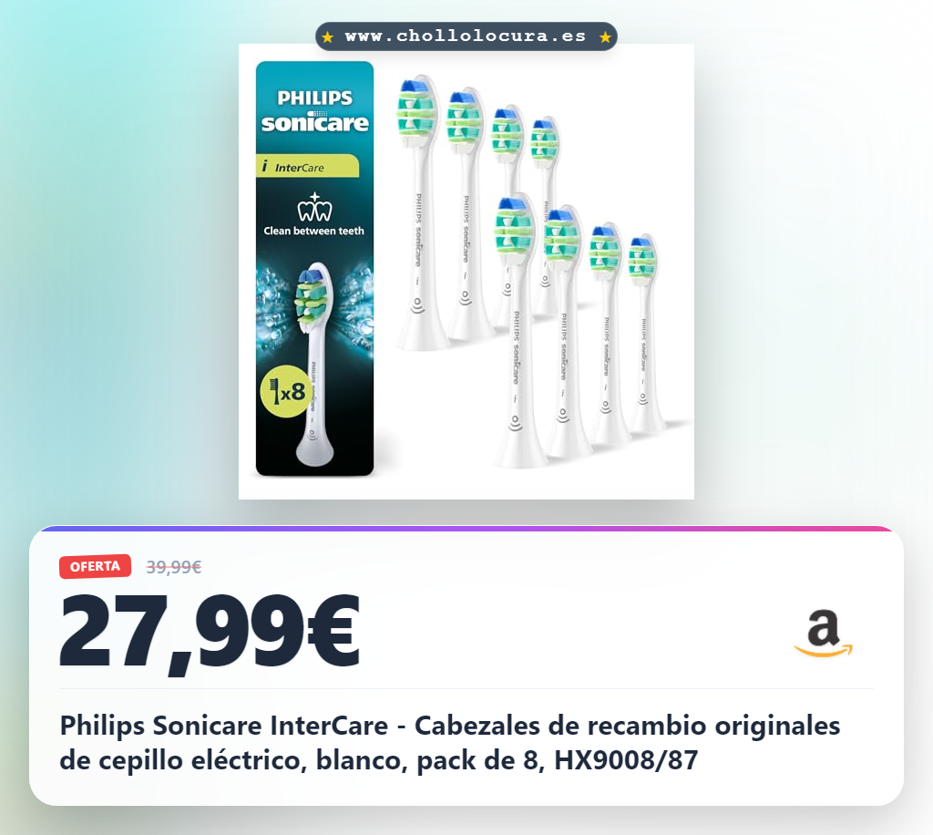 Philips Sonicare InterCare - Cabezales de recambio originales de cepillo eléctrico, blanco, pack de 8, HX9008/87