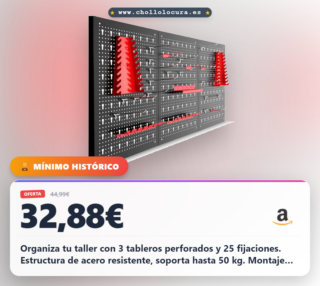 tectake® Organizador de Herramientas de Pared, Panel Perforado, Estantería de Taller con Ganchos, Banco de Herramientas, Herramientas Bricolaje, Tablero Perforado - 3 Tableros