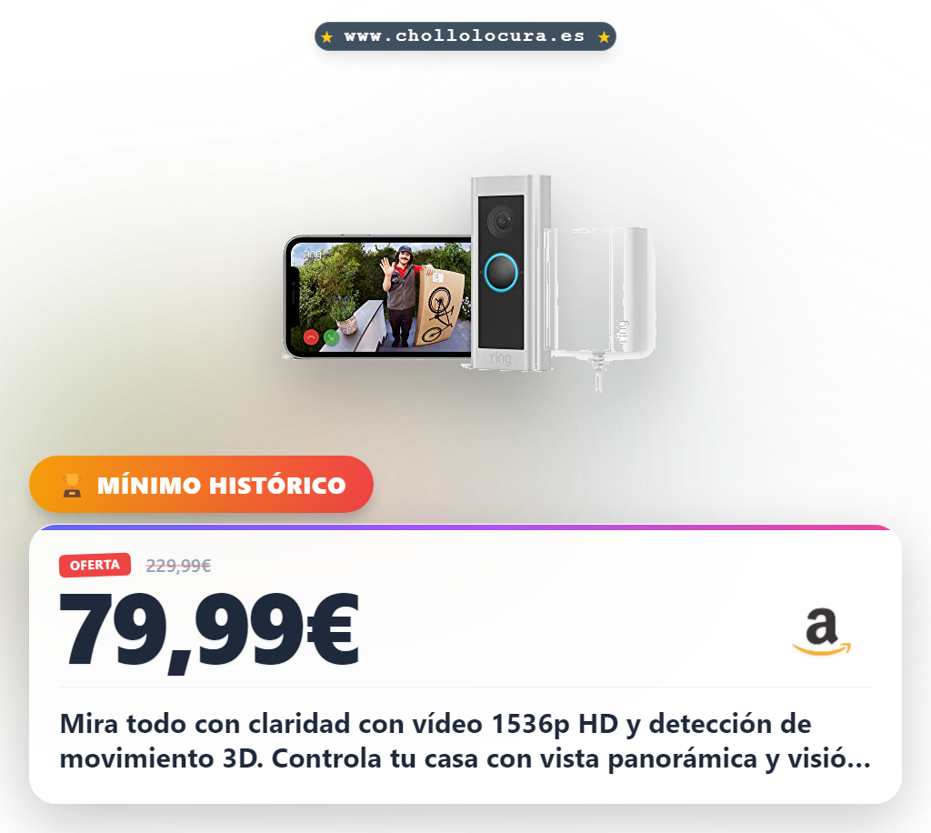 Consigue el timbre Ring Pro 2 con vídeo 1536p HD y detección de movimiento 3D al mejor precio