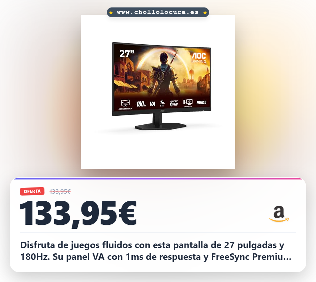 Consigue monitor gaming AOC C27G42E 27 pulgadas 180Hz con panel VA y FreeSync Premium al mejor precio