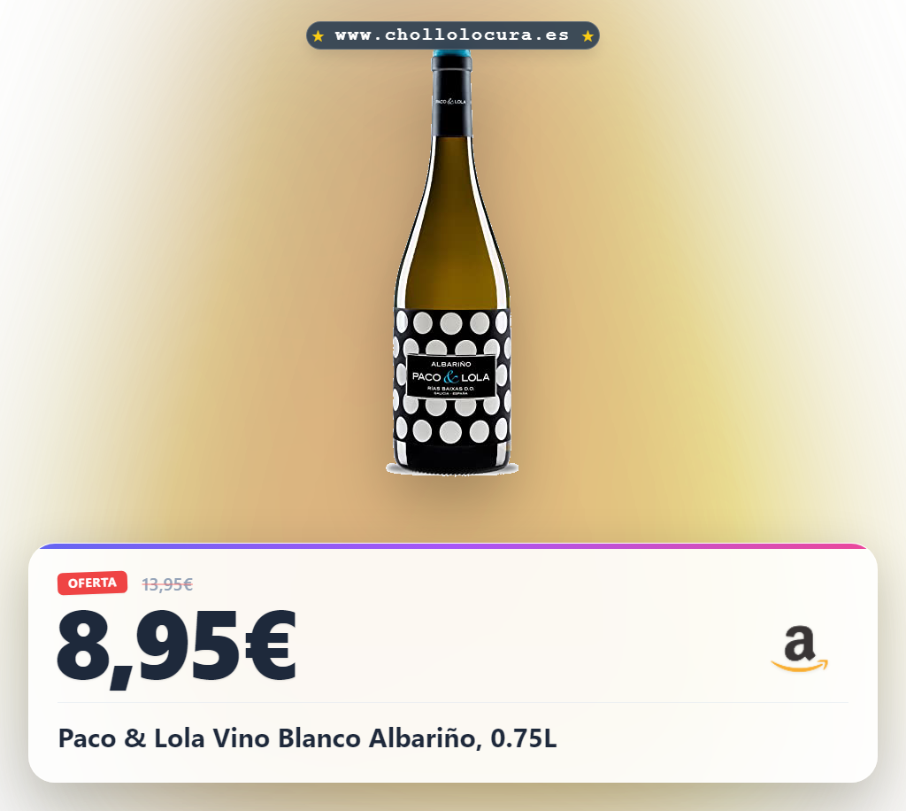 Disfruta del Paco & Lola Vino Blanco Albariño 0.75L, fresco y perfecto para maridar con pescado y marisco en oferta.
