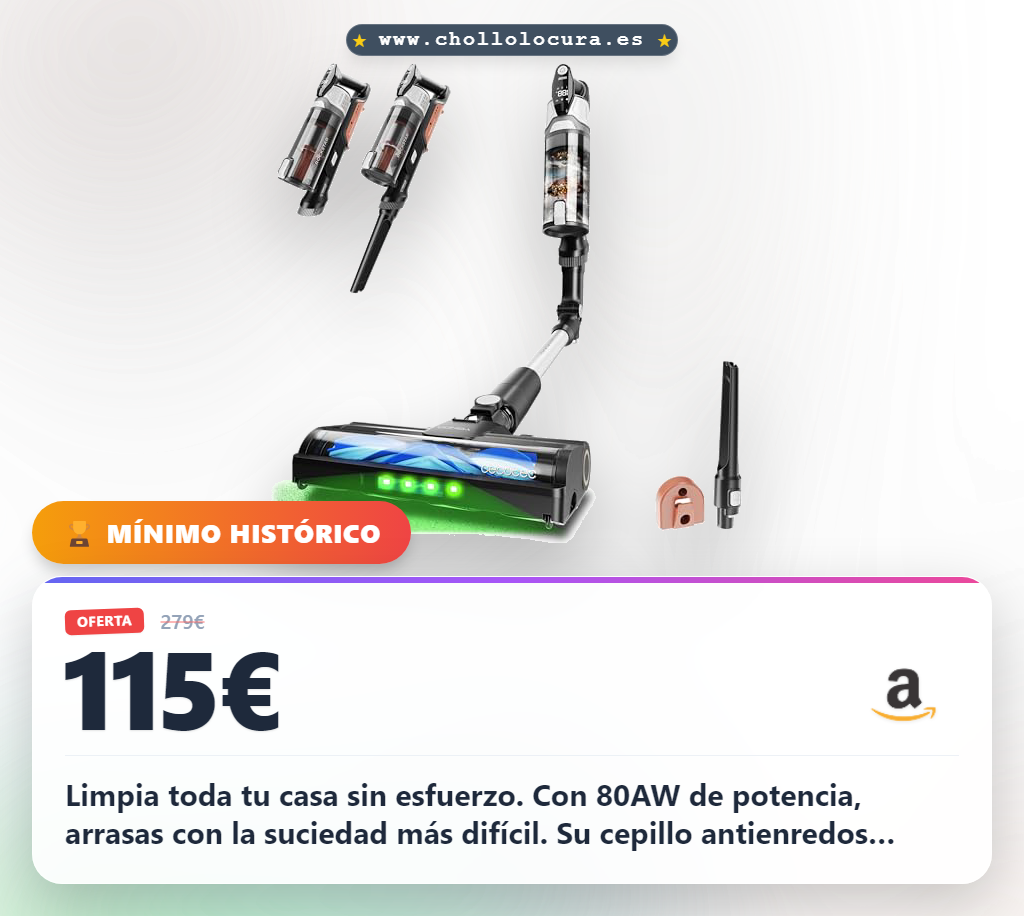 Logra una limpieza sin esfuerzo con la aspiradora Cecotec de 80AW y luz LED verde a precio de chollo para toda la casa.