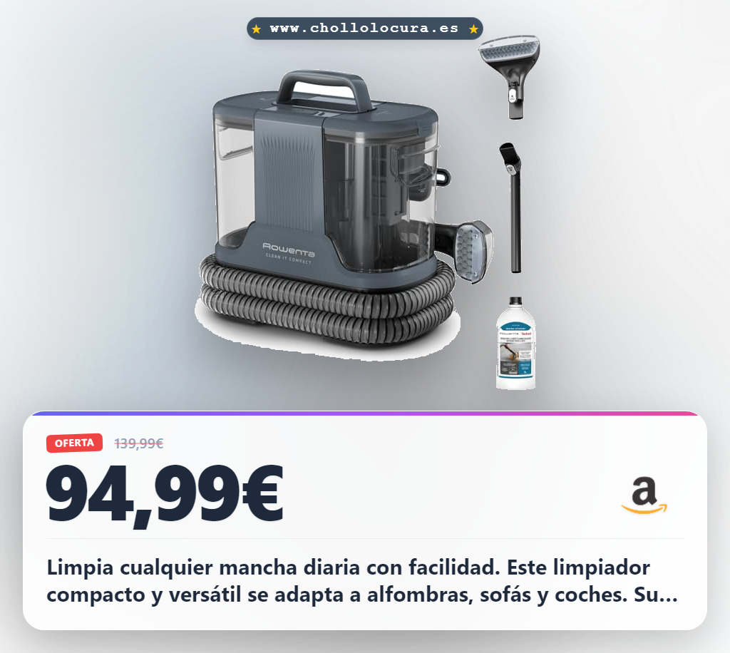 Aprovecha el limpiador de manchas Rowenta Clean It Compact para alfombras y sofás en oferta histórica