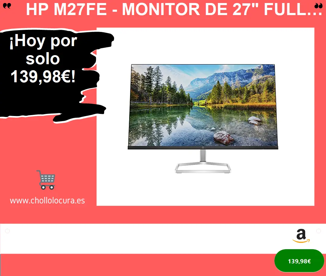HP M27fe - Monitor de 27" Full HD (1920 x 1080, 75Hz, 5ms, IPS, 16:9, AMD FreeSync, HDMI, VGA, Antirreflejo, Eye Ease, Inclinación Ajustable) Negro