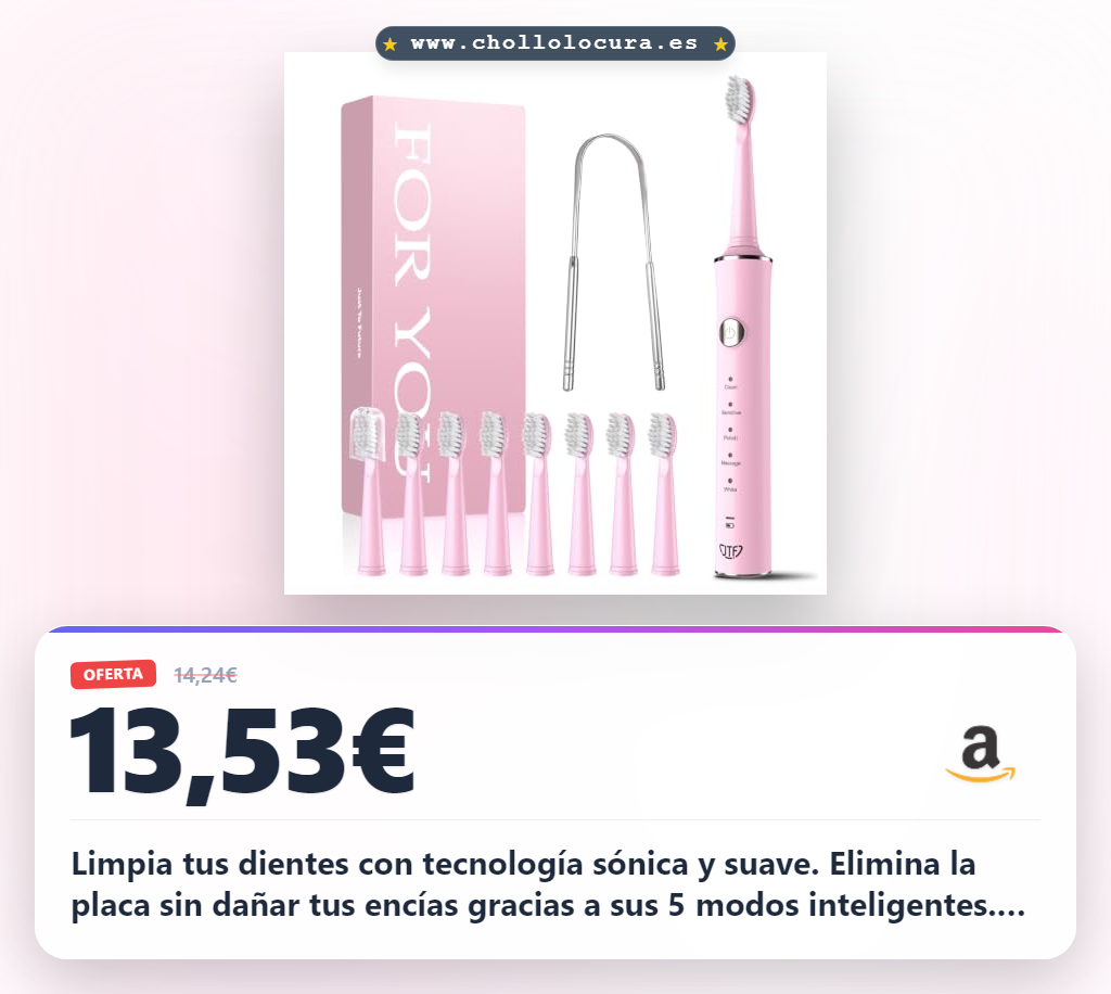 Aprovecha este cepillo eléctrico sónico con 5 modos y 8 cabezales para una limpieza profunda en oferta