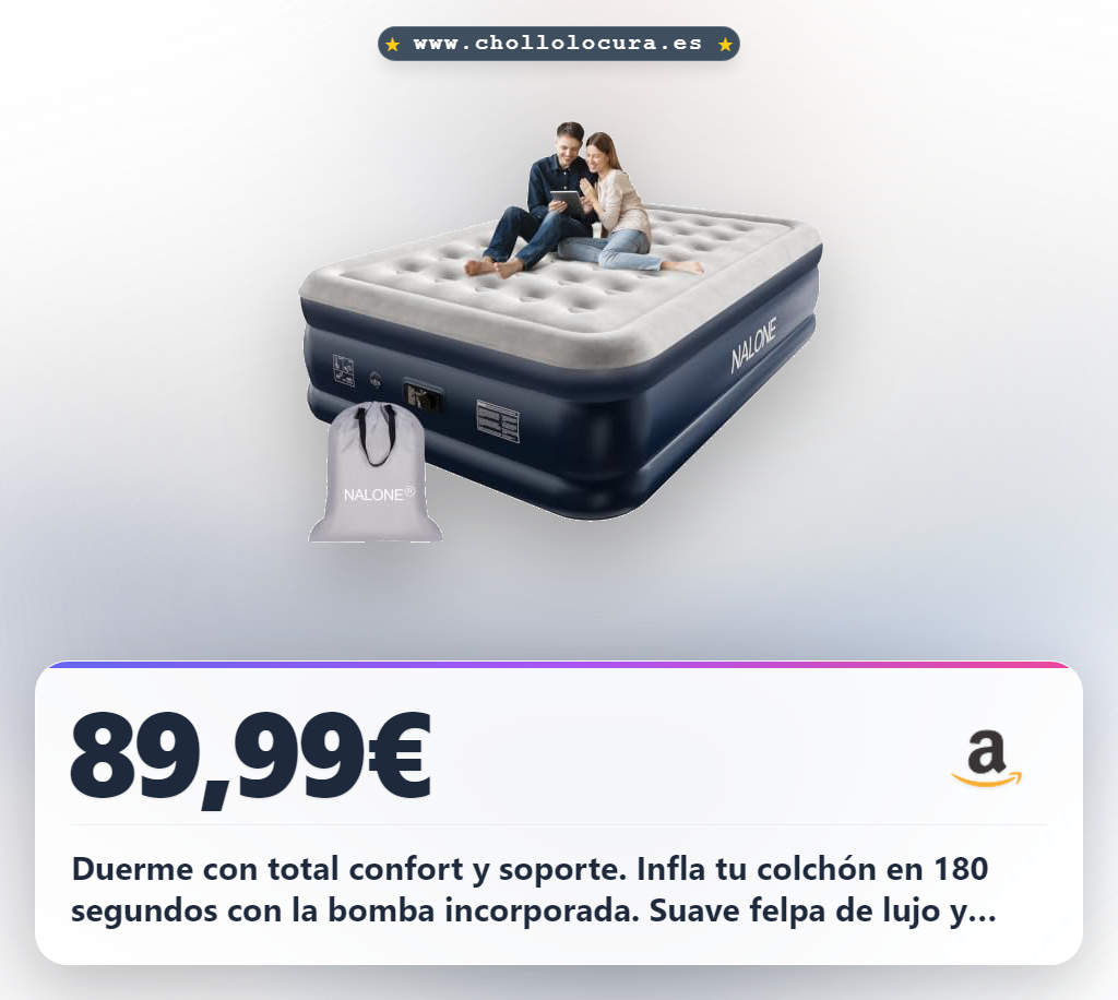 Aprovecha el colchón hinchable matrimonial con bomba incorporada y felpa de lujo al mejor precio de oferta