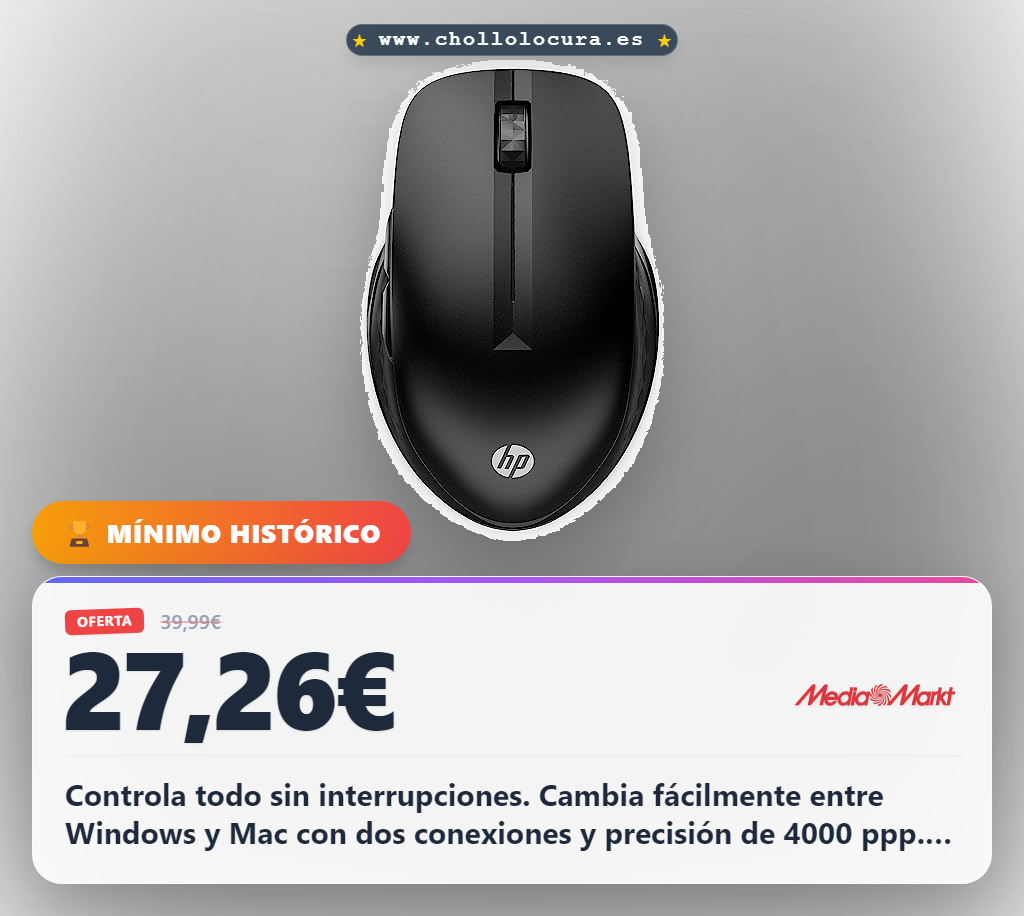Consigue el ratón inalámbrico HP 430 multidispositivo con 4000 PPP y conexión USB/Bluetooth a precio de chollo