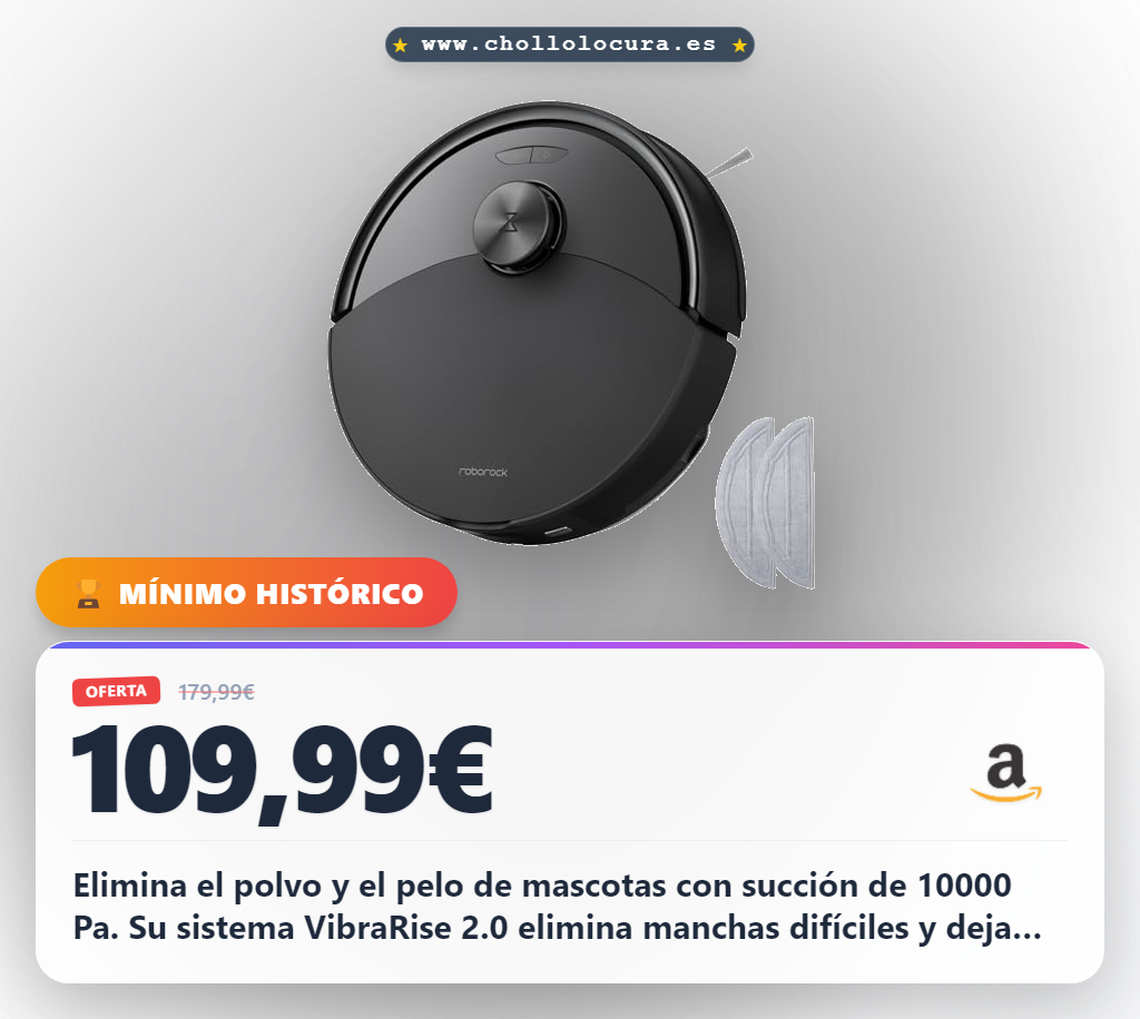 Consigue el Roborock Q10 S5 Robot Aspirador y Fregasuelos de 10000 Pa con navegación LiDAR a precio de chollo.