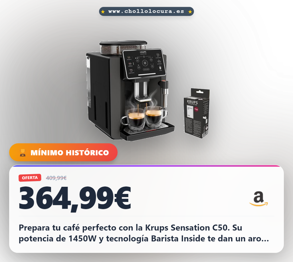Aprovecha la cafetera superautomática Krups Sensation C50 compacta de 1450W con 4 opciones de café