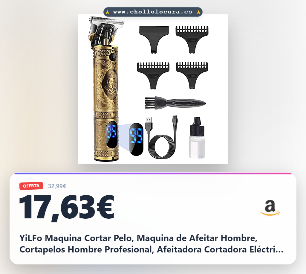 YiLFo Maquina Cortar Pelo, Maquina de Afeitar Hombre, Cortapelos Hombre Profesional, Afeitadora Cortadora Eléctrica con LED, Maquina Recortar Barba sin Cable, Maquina de Cortar el Pelo para Contornos