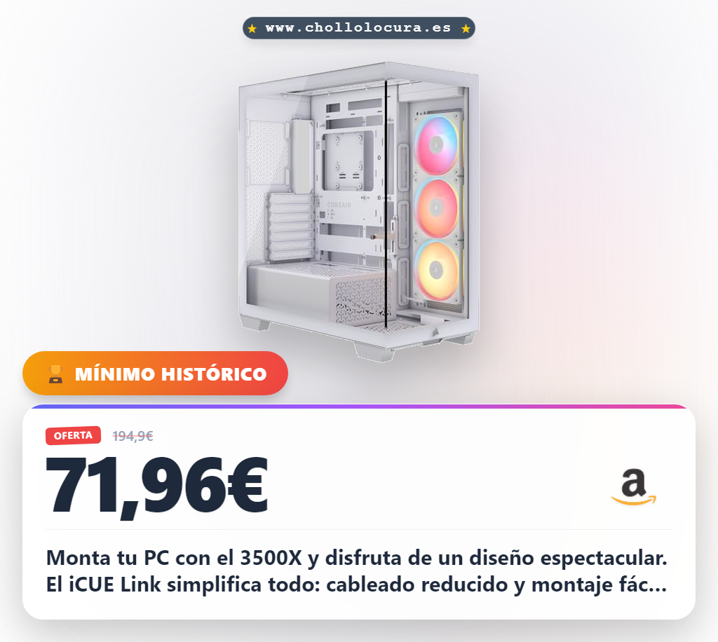 Aprovecha la CORSAIR 3500X LX-R RGB iCUE Link. Consigue un diseño espectacular con hasta 10 ventiladores y cristal templado al mejor precio