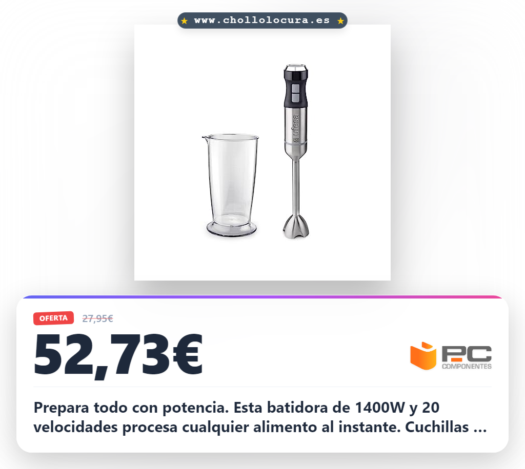 Consigue batidora de mano 1400W con 20 velocidades y cuchillas de titanio al mejor precio