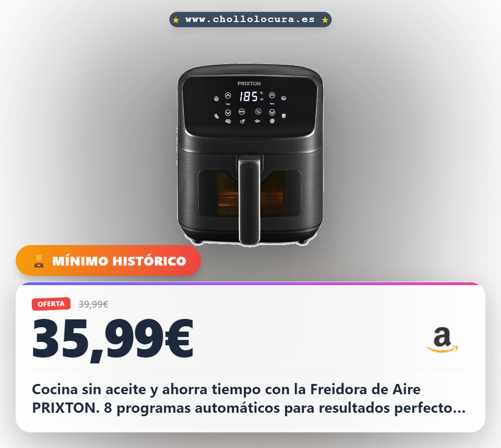 Aprovecha la freidora de aire Cook Organics 4,2 L sin aceite con 8 programas y pantalla táctil en oferta