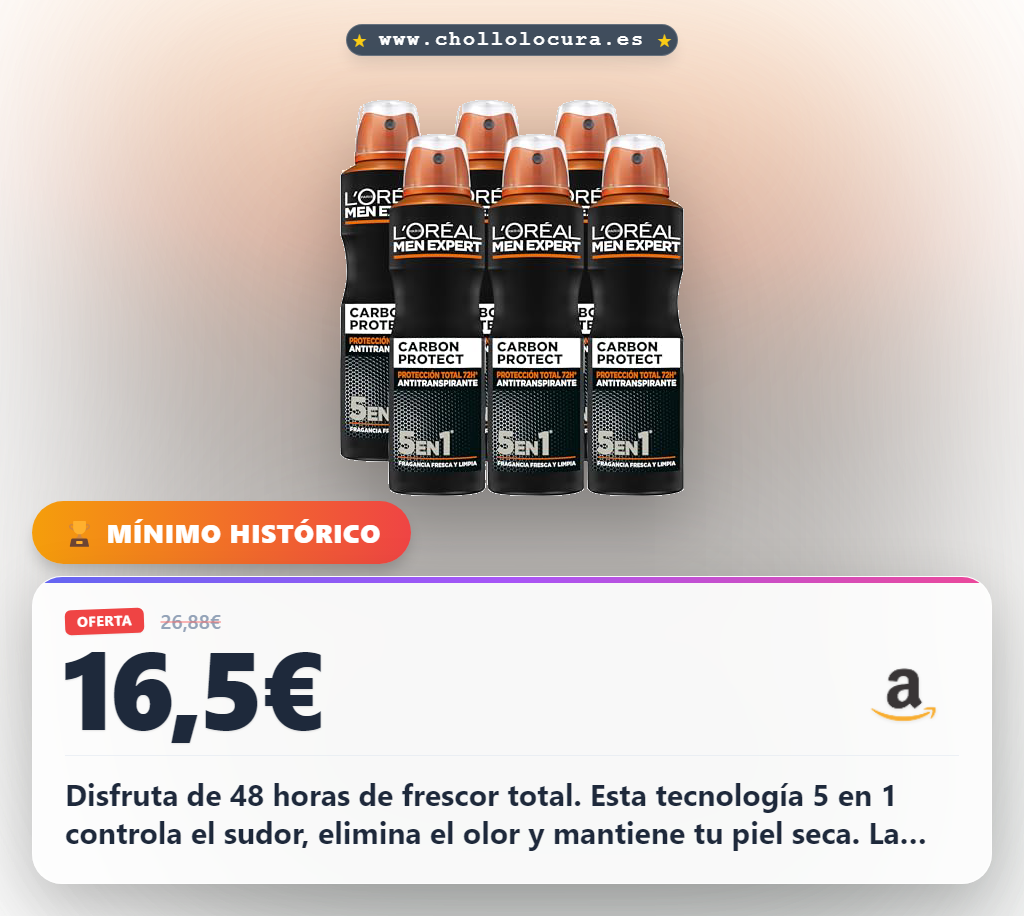 Disfruta de 48 horas de frescor total. Esta tecnología 5 en 1 controla el sudor, elimina el olor y mantiene tu piel seca. La acción purificante del carbón activo te da una protección duradera y una sensación revitalizante al instante.