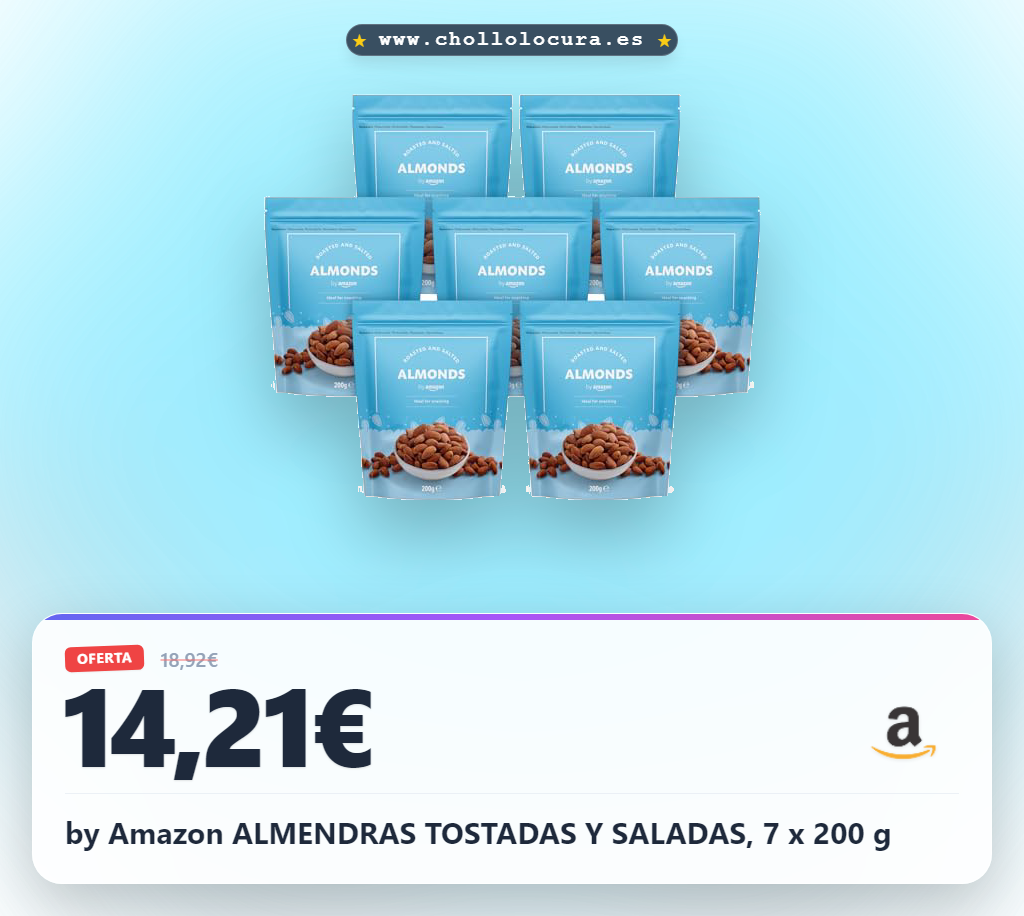 Consigue las almendras tostadas y saladas ricas en fibra y Vitamina E. Ideales para dietas veganas al mejor precio.