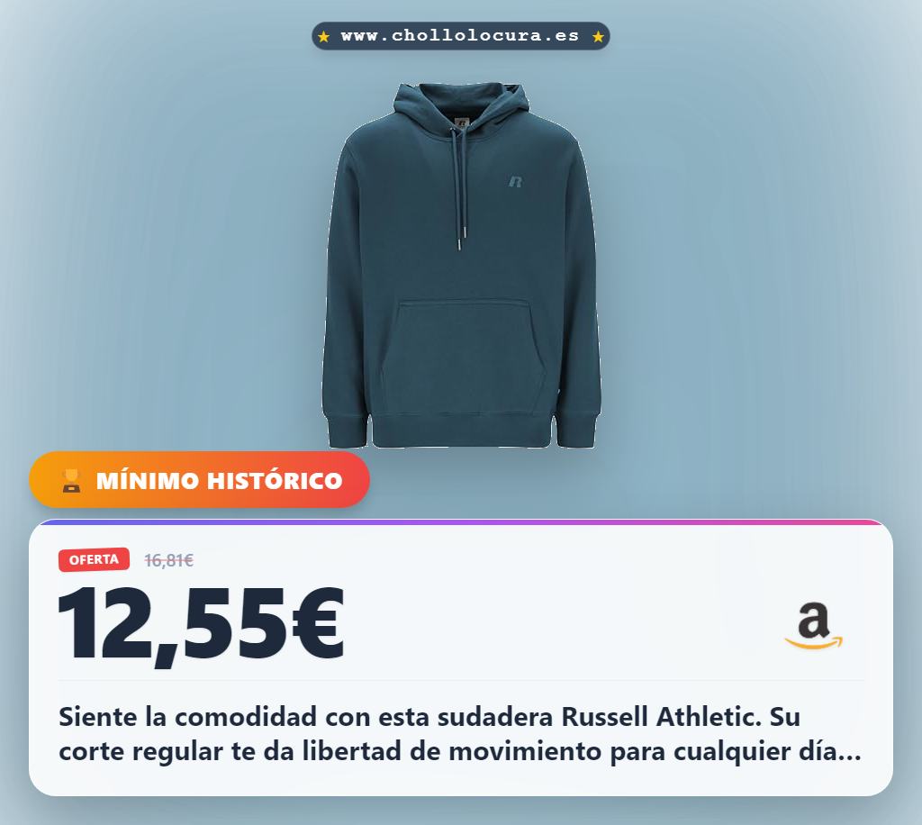 Encuentra la sudadera con capucha Russell Athletic de corte regular con logo bordado y bolsillo canguro a precio de chollo