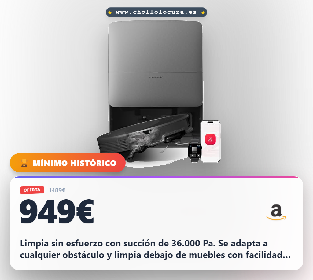 Consigue el robot aspirador Roborock Saros 20 con succión de 36000 Pa y base RockDock en oferta