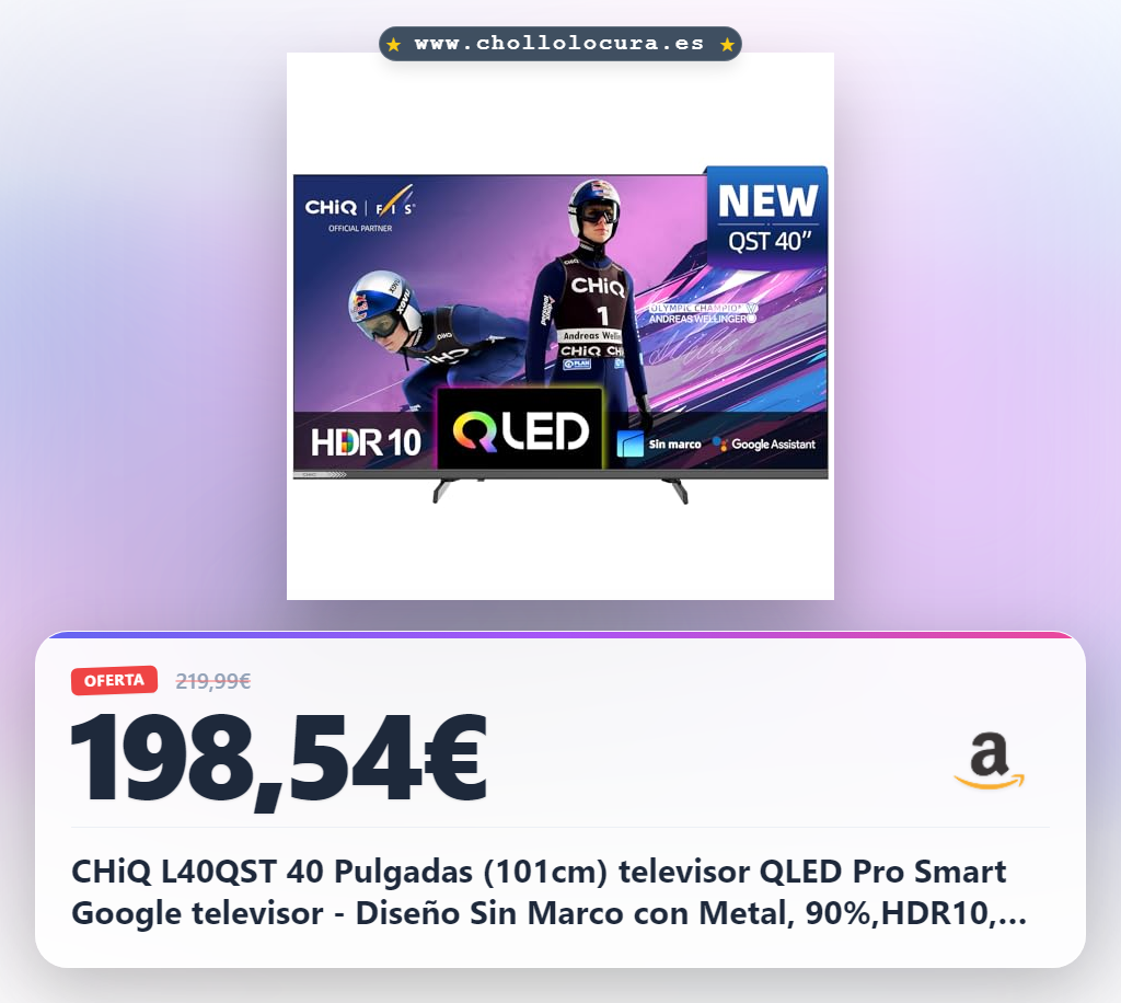 CHiQ L40QST 40 Pulgadas (101cm) televisor QLED Pro Smart Google televisor - Diseño Sin Marco con Metal, 90%,HDR10, Dolby Audio, FHD, Control por Voz