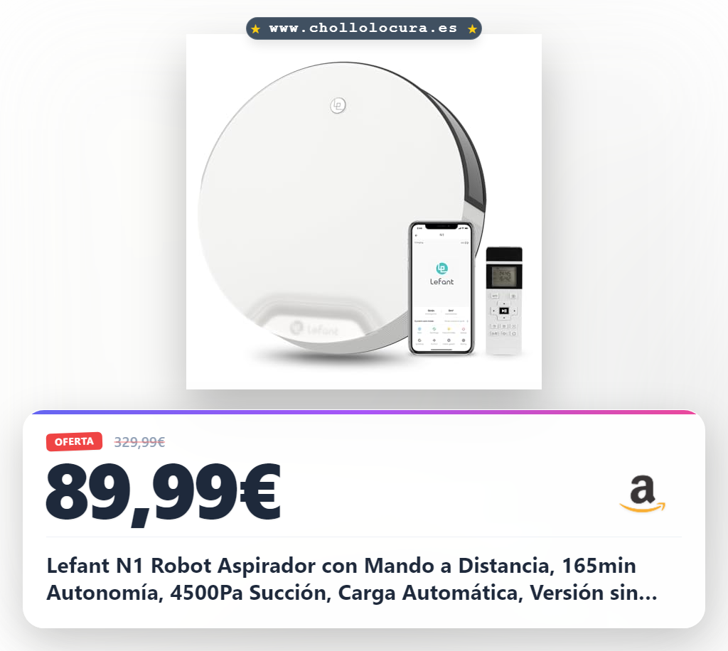 Lefant N1 Robot Aspirador con Mando a Distancia, 165min Autonomía, 4500Pa Succión, Carga Automática, Versión sin WiFi, Ideal para Pelo de Mascotas en Suelos Duros y Alfombras