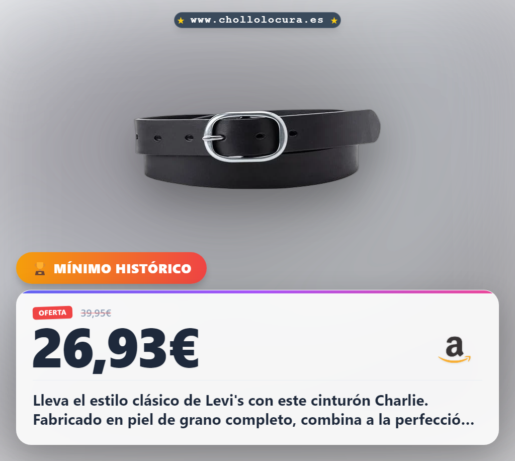 Consigue el cinturón clásico Levi's Charlie en piel de grano completo color negro al mejor precio