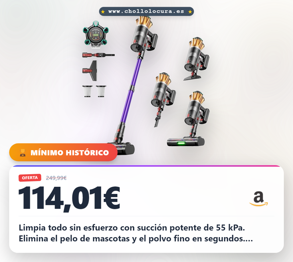 Consigue la aspiradora vertical sin cable 650W con succión de 55kPa y filtro 8 etapas al mejor precio
