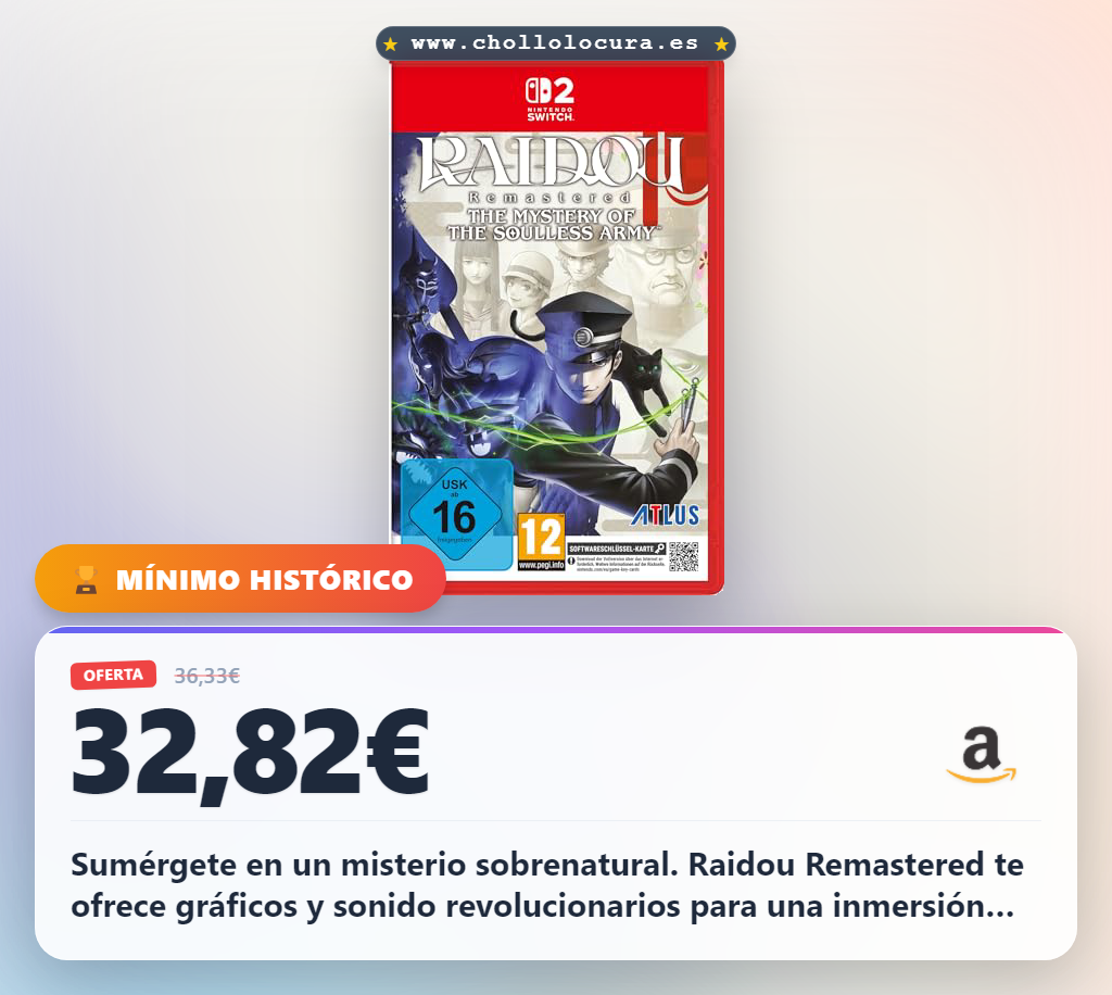 Descubre Raidou Remastered para Switch 2. Sumérgete en el misterio de Tokio de los 30 a precio de chollo.