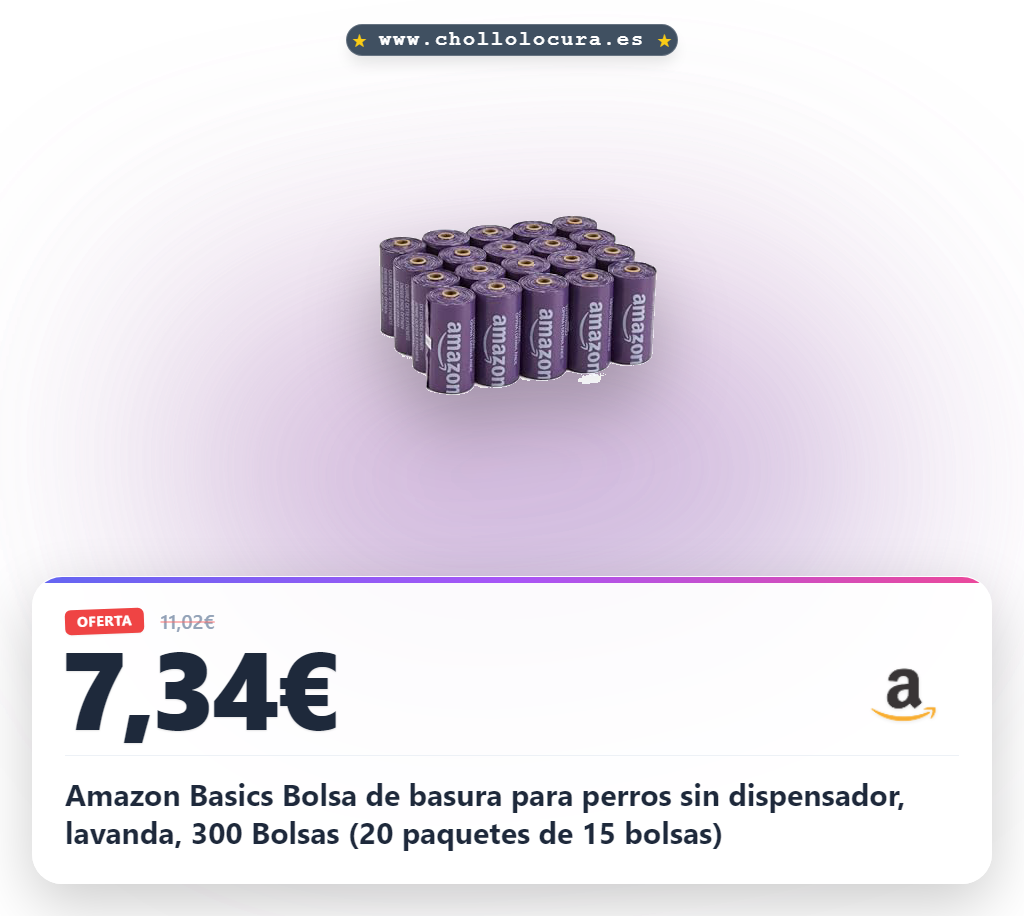 Amazon Basics Bolsa de basura para perros sin dispensador, lavanda, 300 Bolsas (20 paquetes de 15 bolsas)