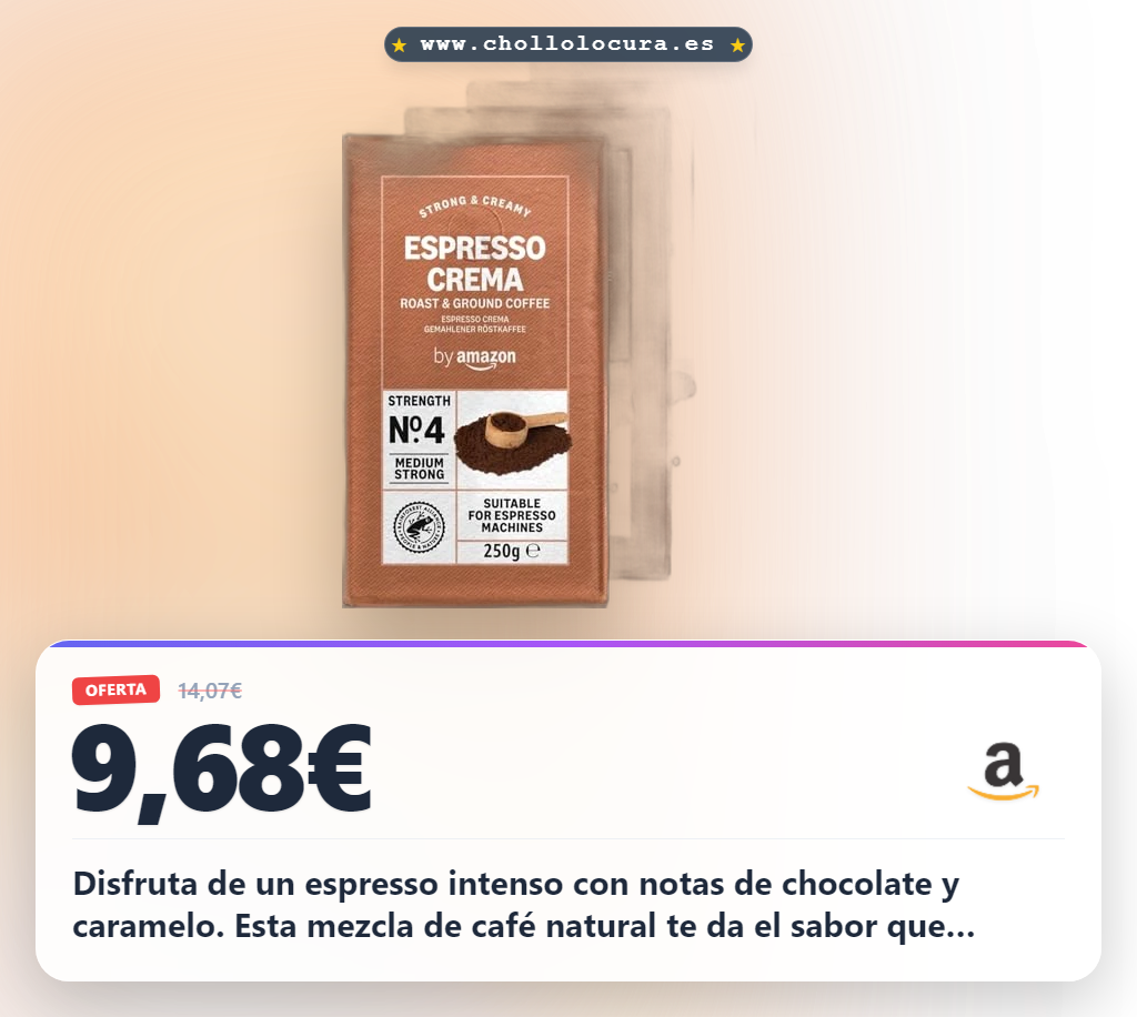 Aprovecha este café molido Natural Espresso Crema 1kg con certificación Rainforest Alliance al mejor precio