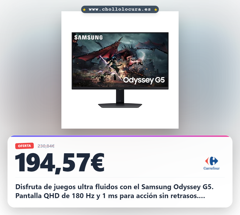 Disfruta juegos ultra fluidos con el monitor Samsung Odyssey G5 QHD 180 Hz y 1 ms al mejor precio
