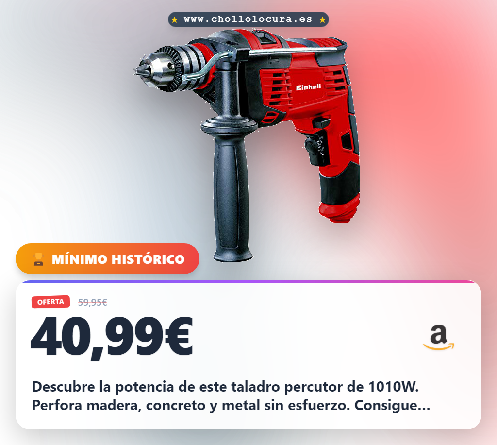Aprovecha este taladro percutor 1010W para trabajos rápidos y precisos en madera, concreto y metal en oferta