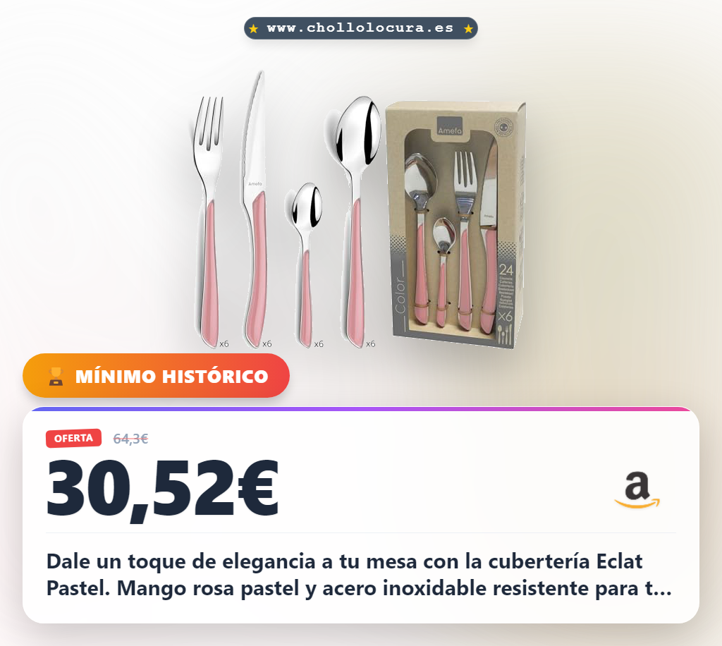 Aprovecha la cubertería Eclat Pastel 24 piezas para 6 personas en oferta histórica