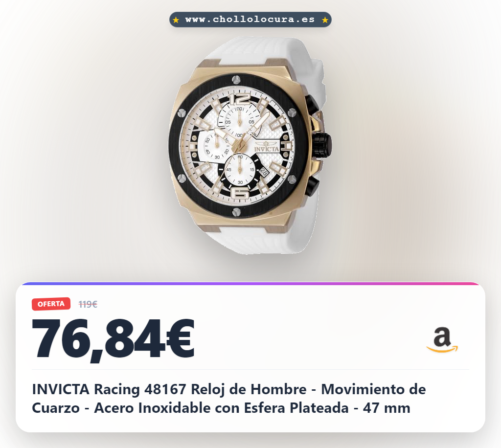 Logra este Reloj de Hombre Invicta Racing 48167: Acero Inoxidable, Cuarzo, Esfera Plateada 47mm al mejor precio