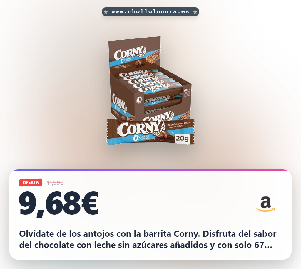 Consigue las barritas Corny bajas en calorías y ricas en fibra al mejor precio para un snack saludable y energético.