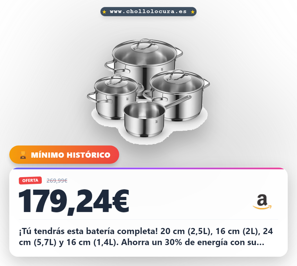Adquiere el set WMF Provence Plus acero inoxidable con tecnología TransTherm a precio de chollo y tapa de cristal